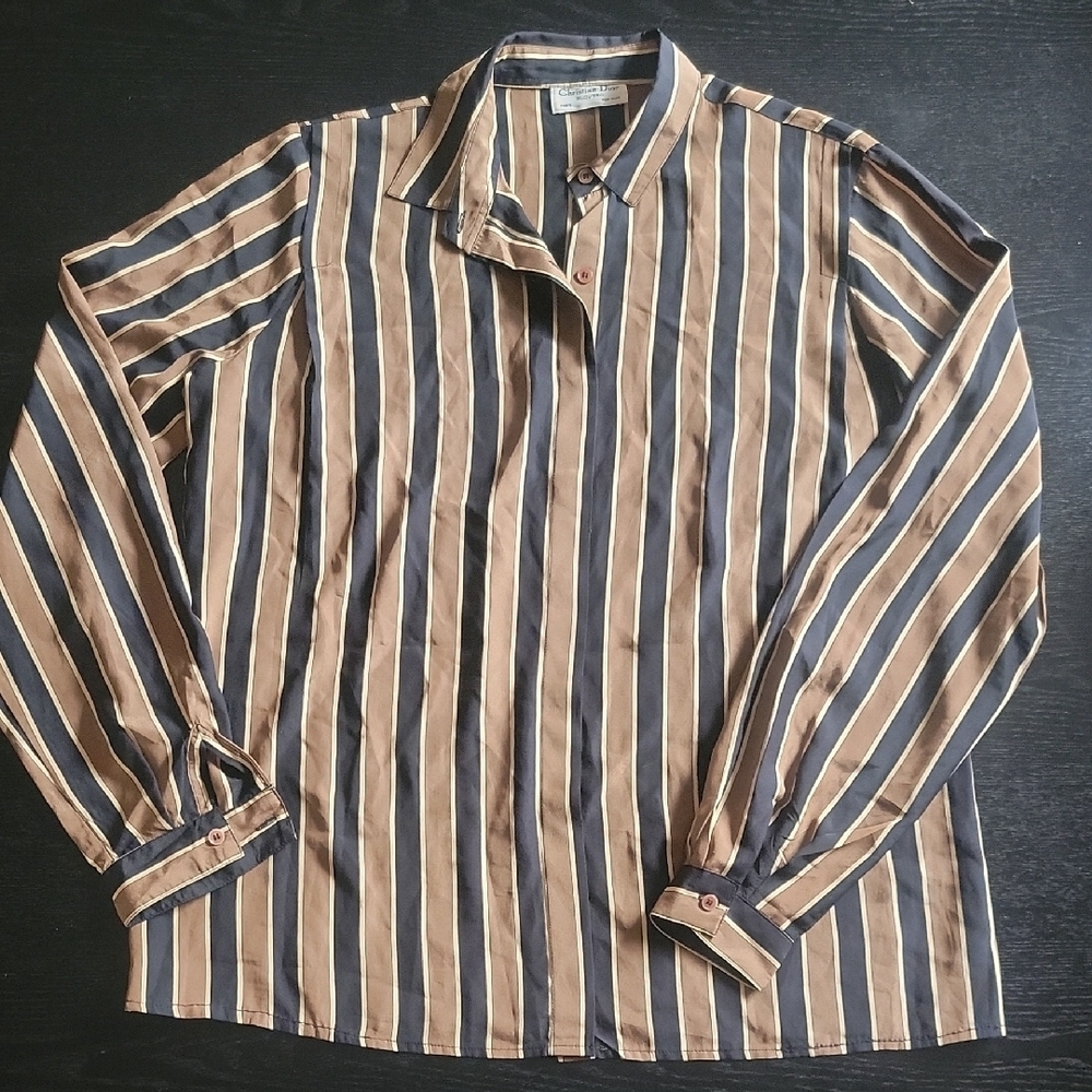 Dior Striped Women Silk Shirt - Brown and Black